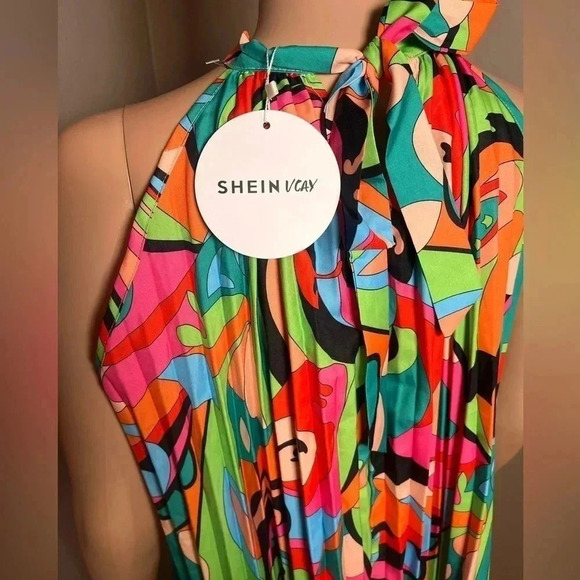 SHEIN VCAY Allover Print Tie Back Halter Dress - Picture 4 of 7